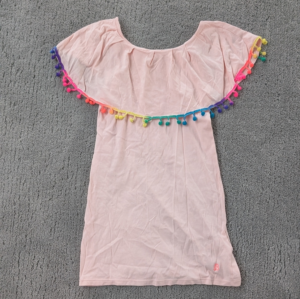 GUC Billieblush Girls Soft Pink Dress with Colorful Pompom Cape